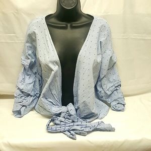 Zara Women 3/4 Sleeve Tie Hem Blue Top Size Small